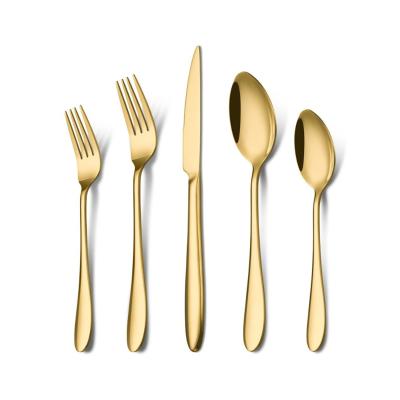 China Sustainable Portable 5 Piece Gold Stainless Steel Customized Flatware18/0 Kitchen Picnic Wedding Dinner Set for sale