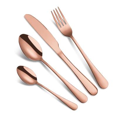 China Sustainable Wholesale 4pcs rose gold flatware stainless steel spoon fork knife cutlery set for hotel wedding reception for sale