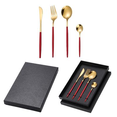 China Sustainable Portuguese Cutlery 4pcs Royal Stainless Steel Flatware Business Gift Box Travel Portable Dinnerware for sale