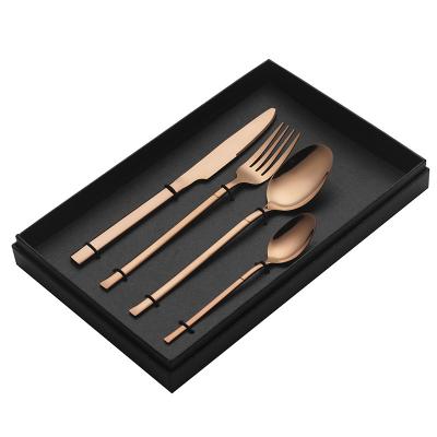 China Sustainable Square Edge Kitchen Utensil Rose Gold 4-pieces 430 Heavy-duty Cutlery Set with Gift Box for sale