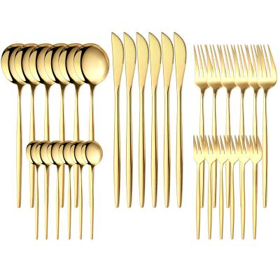 China Sustainable 30PCS Flatware Gold Cutlery Set Stainless Steel Dessert Spoon Tea Spoo for sale