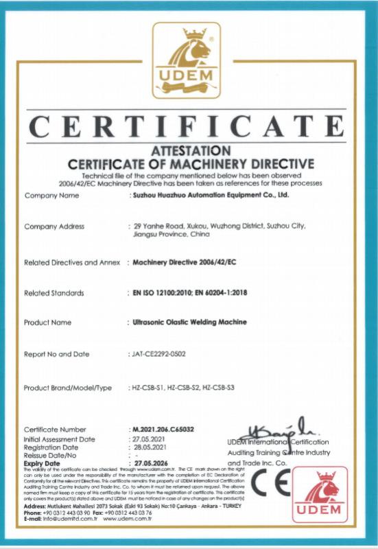 CE CERTIFICATE - Suzhou Huazhuo automation equipment Co., Ltd