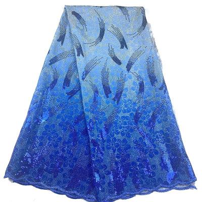 China Latest Design Viable Blue Sequin Fabric Embroidery African French Tulle Lace With Sequins For Women Dress for sale