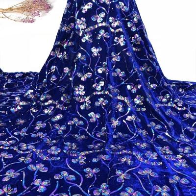 China Viable African Sequin Fabric 2020 Nigerian Blue Lace Fabric Dress Quipure for sale