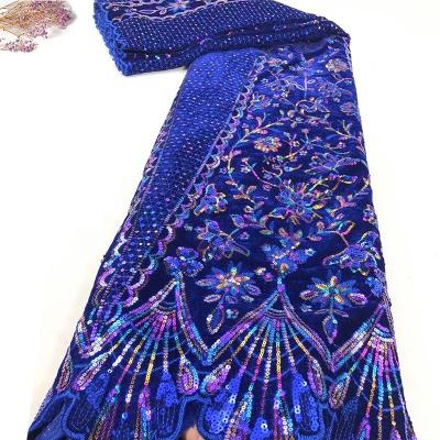 China Stunning Embroidery Velvet Lace 2020 Stunning Sequins Lace Up Fabric Wedding Dress for sale