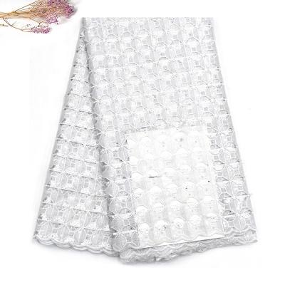 China 2021 viable African Swiss white African voile lace with stones cotton lace material for sale