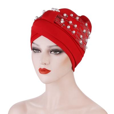 China Wedding Latest Aso Oke Gele Headtie Automatic Pearl Turban Headband With Braids Muslim Head Turbans For Women for sale