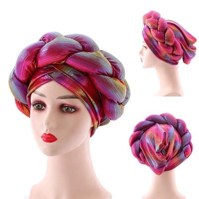 China Wedding African Popular Hot Muslim Cowl Hat Silky Head Wrap Satin Foil Stamping Satin Turban Women Headwear for sale