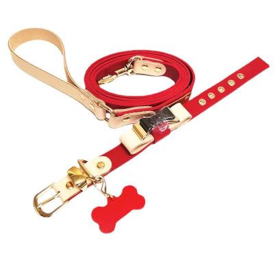 China Hot Luxury Custom Logo PU Small Adjustable Dog Bow Tie Collars And Stocked Leather Leash Set for sale