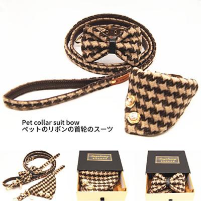 China Stocked Noble Printed Grid Dog Scarf Bandana Collar Bow Leash Dog Bandana Collar Set for sale