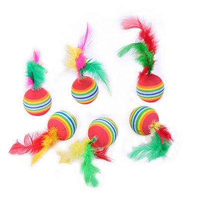 China Viable Colorful Dog And Cat Toys EVA Cat Ball Cat Toy Soft Ball With Feather for sale