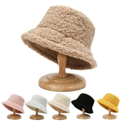 China Unisex Harajuku Bucket Hat Graffiti Solid Fisherman Hat Autumn Winter Lamb Wool 60cm for sale