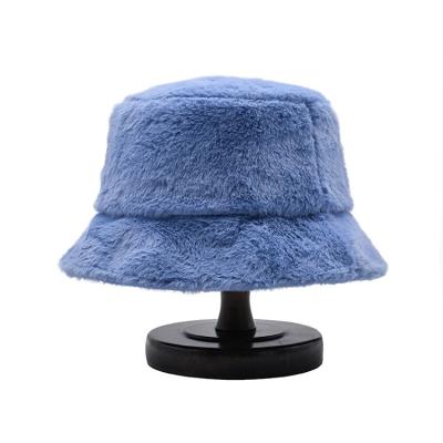 China Women Autumn Winter Bucket Hats Plush Soft Warm Panama Caps Lady Flat Top Fishing for sale