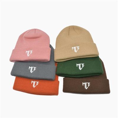 China Embroidery Logo Knit Beanie Hats Custom 100% Acrylic Beanie Cap 58CM for sale