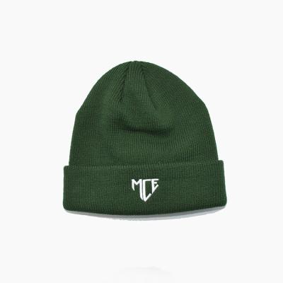 China Custom Acrylic Ribbed Beanie Cap Embroidery Logo Green Winter Ski Hat Plain for sale