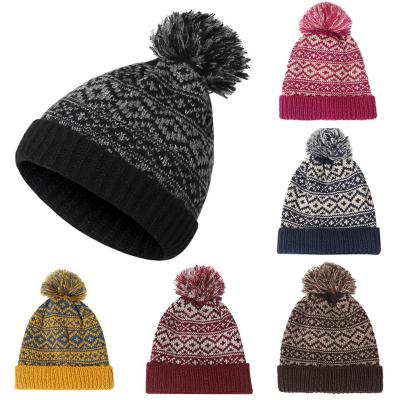 China Winter Brand Female Fur Pom Poms Cap Girl 's Knitted Beanies Cap Thick Women Skullies Beanies for sale