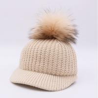 China Wollspitzenwinter-Baseball-Mützen, Beanie-Hüte des Pom Pom der wirklichen Waschbär-Pelz-Männer zu verkaufen