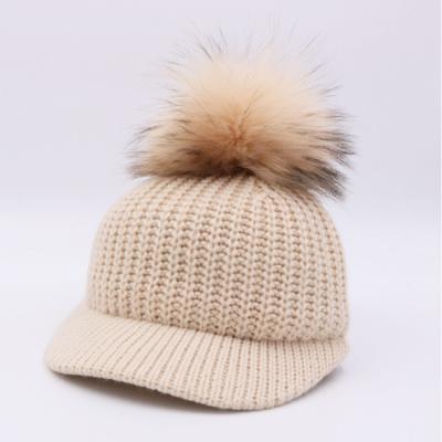 China Het Honkbalhoeden van de wol Hoogste Winter, de Hoeden van Pom Pom Beanie van de Echte Mensen van het Wasbeerbont Te koop