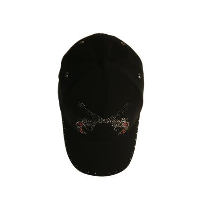 China OEM ODM Fashion Rhinestone Baseball Cap , Black Constructed Baseball Hat Metal Buckle for sale