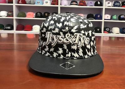 China Custom black and white leather flat bill flat printing  snapback caps for sale