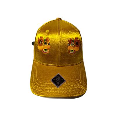 China Kids Embroidered Baseball Caps 5 Panel Customized Flat Polyester Satin Baseball Snapback Cap for sale