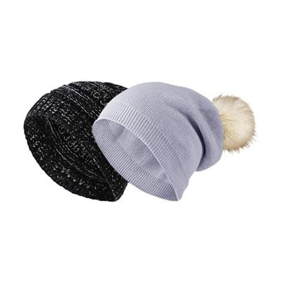 China De wintervrouwen 58cm breien Beanie Hats Fur Ball Cap Pom Poms Te koop