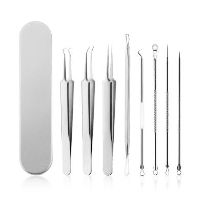 China Comfortable Stainless Steel 8pcs Blackhead Tweezers Pimple Extractor Tool Acne Pimple Remover Blackhead Remover Tool Kit for sale