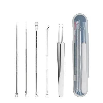 China Silver Stainless Steel Blackhead Remover Tool Acne Needle Set Black Head Remover Tweezers Set Chamber Use Acne Clip AD002 for sale