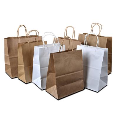 China Recycled Materials Wholesale full Customized Logo Printed Shopping Paper Bag with Handle Brown and White Kraft Paper Bags with Your Own Logo for sale