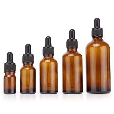 China Cosmetic Glass Bottle 5ml 10ml 30ml 100ml Amber Dropper Bottles Brown Tincture Essential Oil Bottles For Perfume Serum Essence for sale