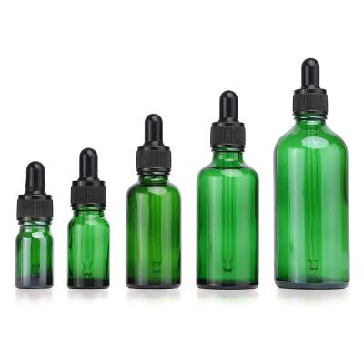 China Cosmetic Green Glass Dropper Bottle 5ml 10ml 15ml 30ml 100ml Tincture Bottles With Dropper For Essential Oils Perfume Chemical Lab for sale