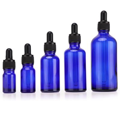 China Cobalt Blue Dropper Bottle Glass Vial 5ml 60ml Essential Oils Cosmetic Bottles With Glass Eye Droppers for sale