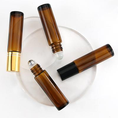 China 10ml Cosmetic Amber Glass Roller Bottles Leakproof Roll On Bottles Essential Oil Bottles With Stainless Steel Roller Balls for sale