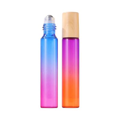 China 10ml Essential Oil Cosmetic Bottles Glass Colored Cosmetic Vials Roll On Bottle With Stainless Steel Roller Balls for sale