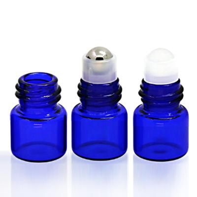 China Factory Mini Roll On Bottle Cobalt Blue Cosmetic Sample Vials 1ml Essential Oil Glass Roll On Bottle With Roller Balls for sale