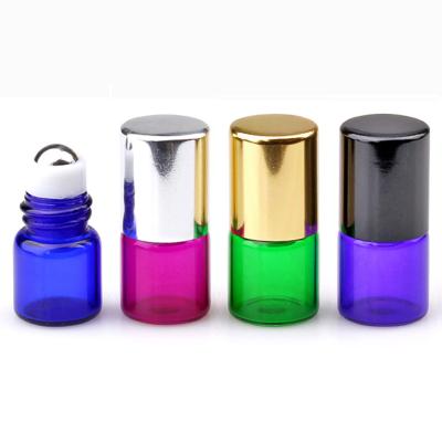 China Mini Travel Cosmetic Glass Bottle 1ml 2ml Colored Sample Via Refillable Essential Oil Roll On Bottles For Aromatherapy, Perfume for sale