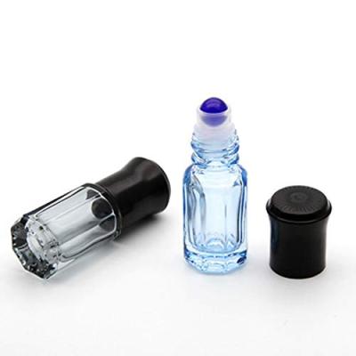 China Cosmetic Color Mini Roller Bottle 3ml Glass Octagonal Perfume Roll On Bottle With Colorful Rollerballs for sale