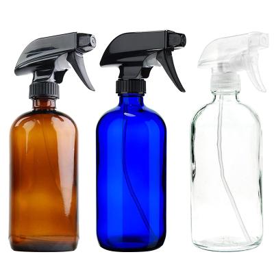 China Boston Bottle Glass Cosmetic Spray Bottle Amber Blue Custom Essence 250ml 500ml Spray Bottle With Black Trigger Sprayer for sale