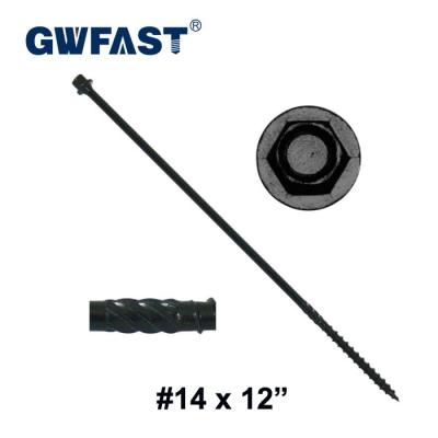 China Fastening in #14 X 150mm Heavy Duty 200mm Timber Screws Landscaping Timber Screws Black Landscape Screw for sale