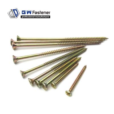 China Countersunk Chipboard Wood Screws Yellow Pozi Head Chipboard Screws Double Countersunk Universal Wood Screws for sale