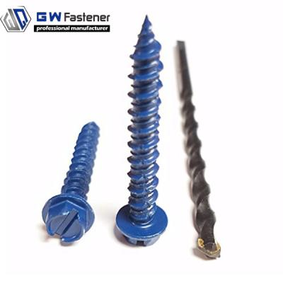 China Flat 1/4 , 3/16 Inch Hex Head Blue Concrete Anchor Screws Tapcon Blue Concrete Screw for sale