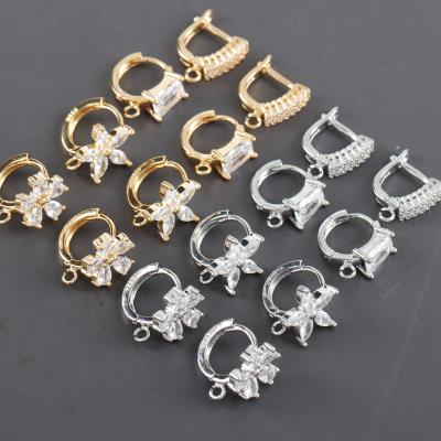 China Gold Silver Color Metal Copper Flower Shaped Zircon Diy Earring Hook For Women Jewelry Making Accessories M1046 10pcs/lot for sale