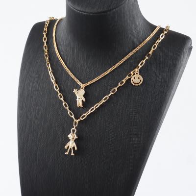 China CLASSIC Vintage Double Layer Gold Pendants Necklace Chain Sweater Chain For Women Girl Jewelry Gift M1117 1pcs/lot for sale