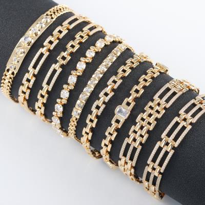 China Vintage Vintage 18K Gold Plated Diy Zircon Bangle Chain Bracelets For Women Girls Jewelry Gift MA03 1pcs/lot for sale