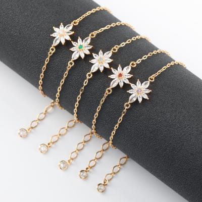 China Simple Vintage Style 18K Gold Plated Zircon Flower Charm Bracelet Chain Bracelets For Women Girls Jewelry Gift M1139 1pcs/lot for sale