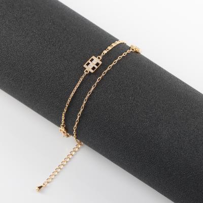 China TRENDY Simple Double Layer Foot Chain Metal Zircon Anklets Charms For Women Girls Jewelry Accessories M1118 1pcs/lot for sale