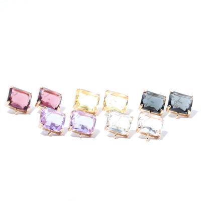 China Diy CLASSIC Rectangular Clear Glass Metal Stud Earrings For Woman Girls Fashion Jewelry M338 10 pcs/lot for sale