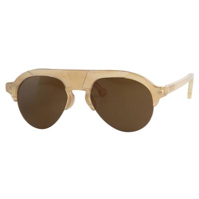 China Unique Design Customized Pilot Style Semi Rim Translucent Honey Yellow Sheep Horn Oval Half Frame Sunglasses For Men for sale