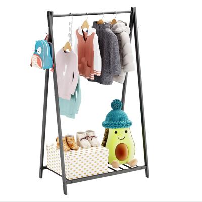 China Commercial Wholesale Living Room 2 Tiers Steel Suits Clothes Hanging Rack Kids Garment Rack With Storage Shelf for sale