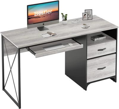 China 55 Inch Industrial Industrial Writing Study Table Workstation with Keyboard Tray Computer Desk with Storage Drawers for sale